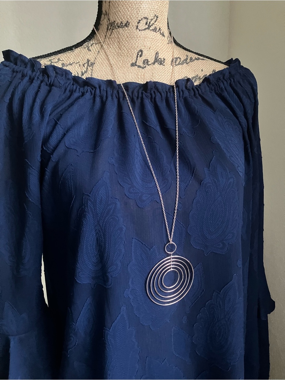 Long gold chain necklace with multi circle pendant
